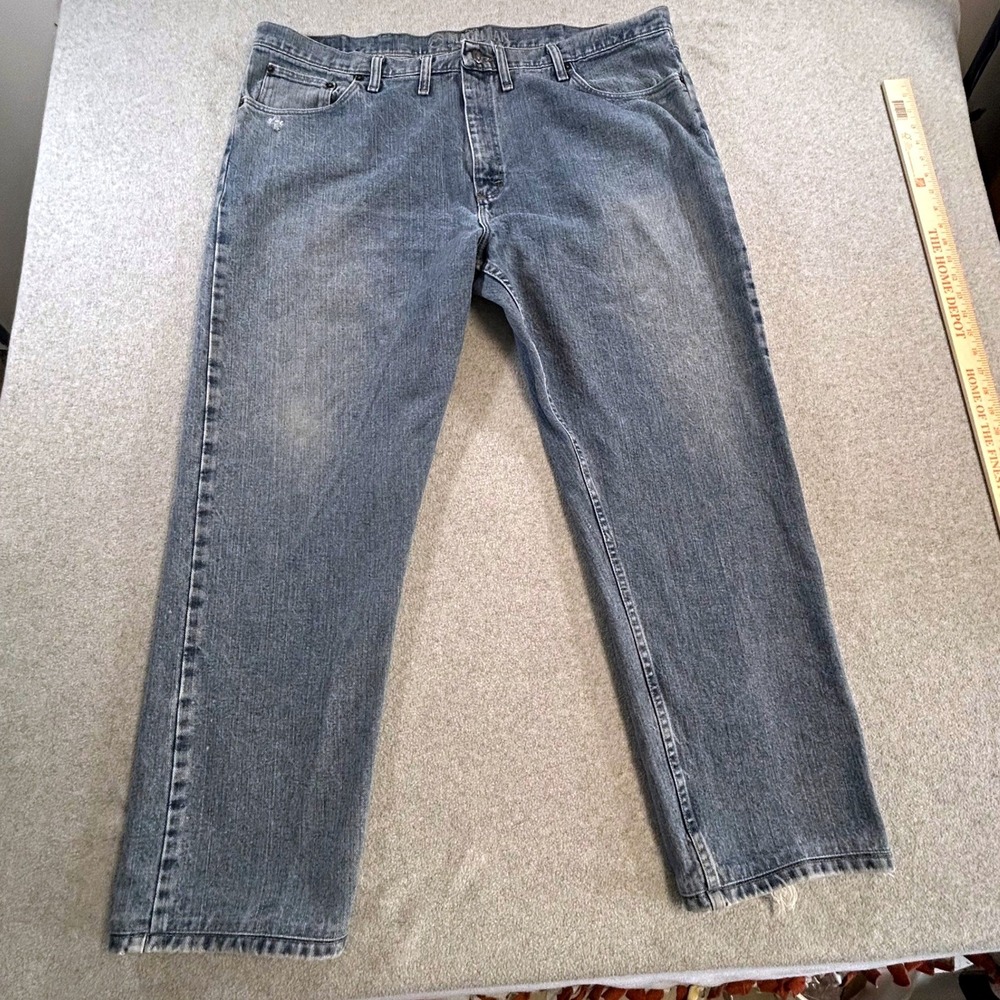 Men's Denim Jeans 44x32 Relaxed Fit Straight Leg Light Wash Casual Work Pants
